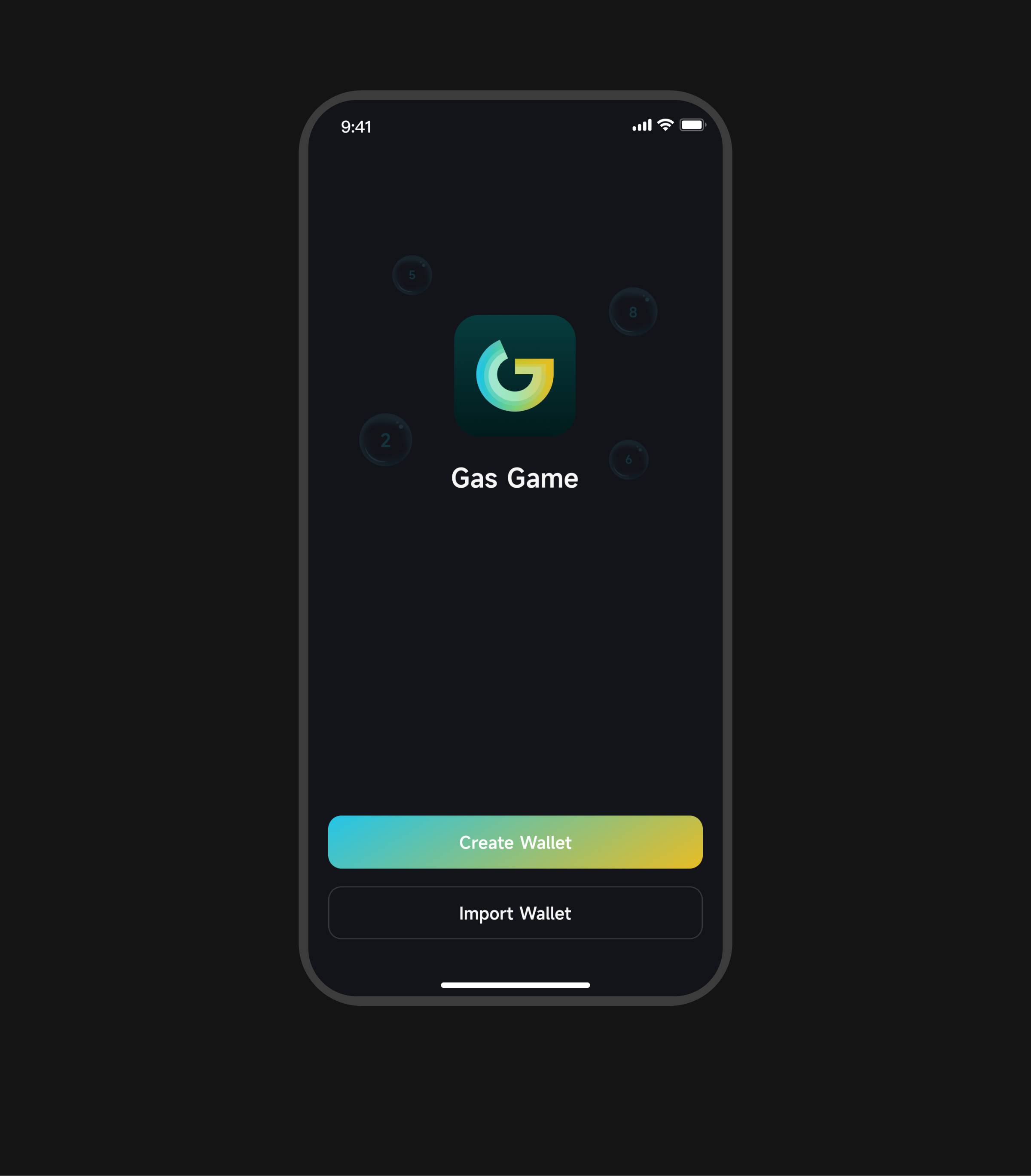 Gas Game 选择创建或导入钱包